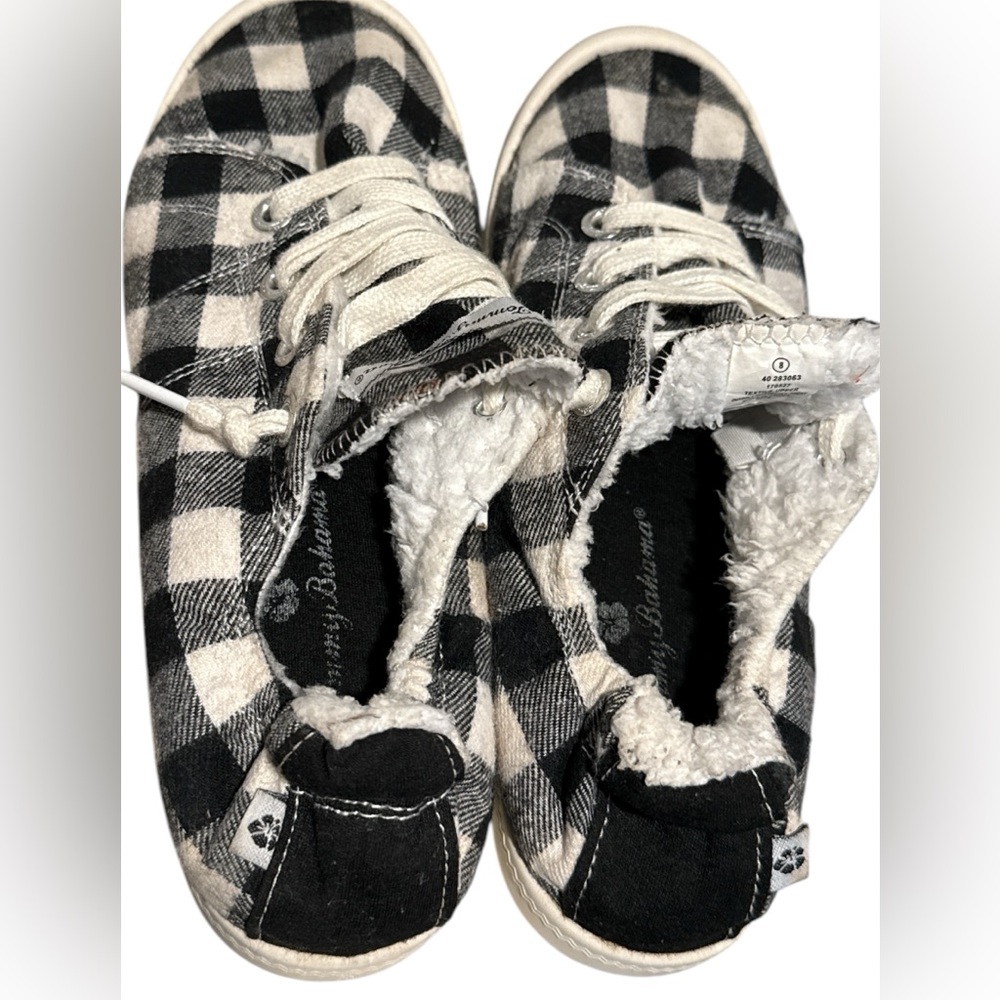 Tommy Bahama black & white Fuzzy Buffalo check sneakers size 8